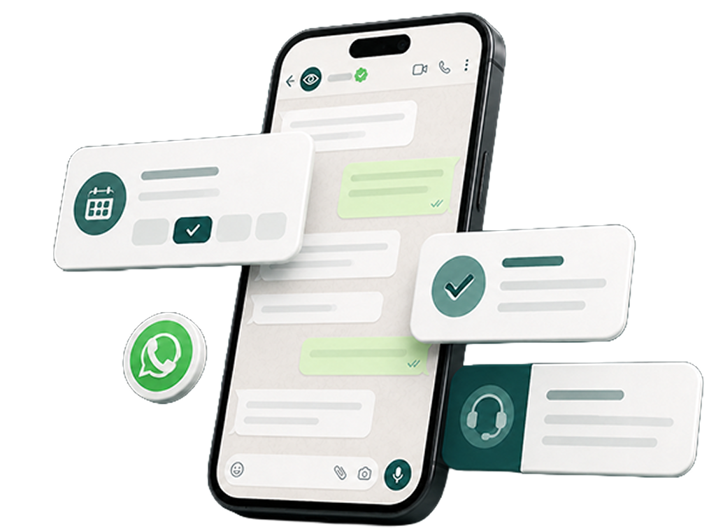 Celular exibindo uma conversa de WhatsApp para agendamento de consulta